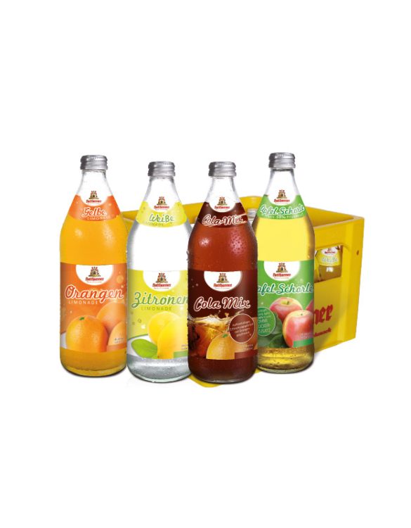 Cola-Mix, Orangenlimonade, Zitronenlimonade, Apfelschorle